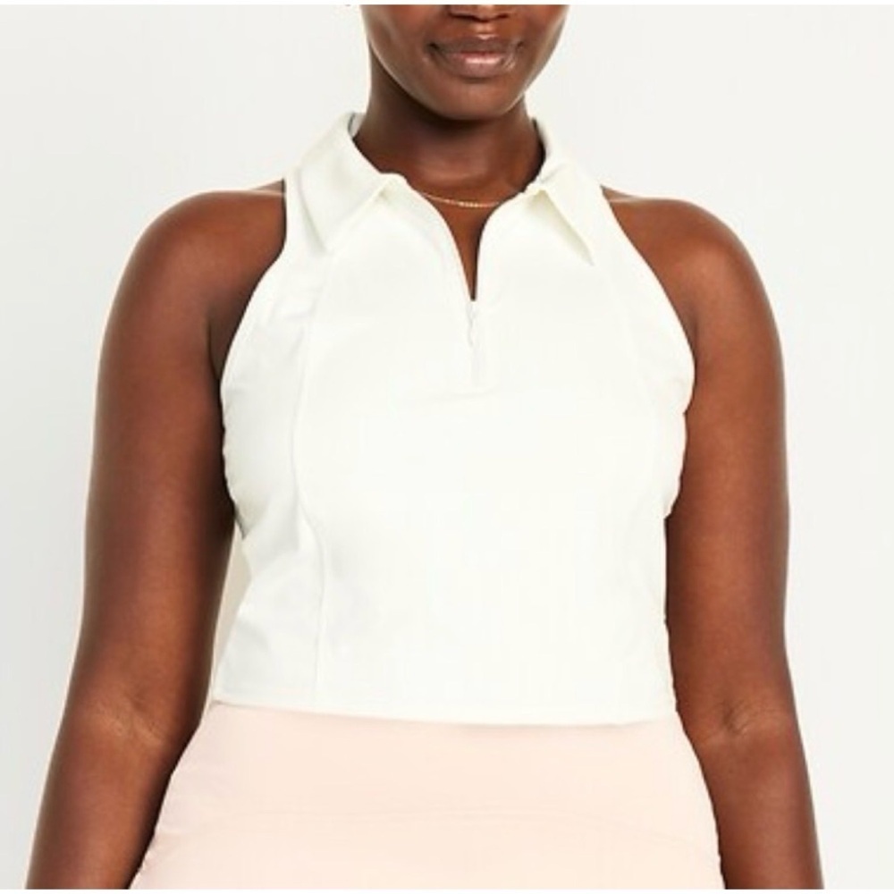 Old Navy PowerSoft Crop Polo Top Ivory NEW